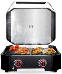 COZZE Plancha 600 / Plancha Grill Mit 2 Gusseisen Grillplatten -Küchengrill Rabatt COZZE Plancha 600 2 Brenner Gasgrill Food