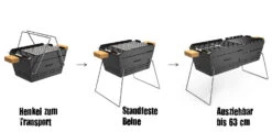 Knister Grill Original - Ausziehbarer Holzkohle Kompaktgrill -Küchengrill Rabatt Knister Kohlegrill klein Henkel ausziehbar