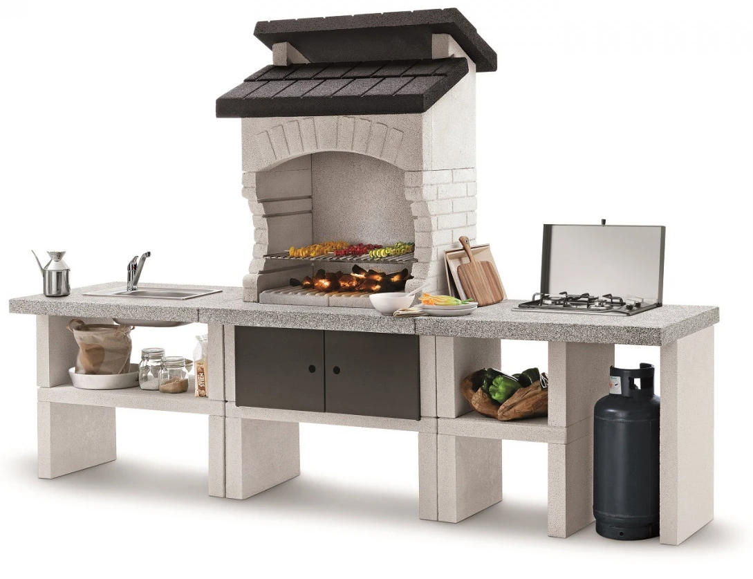 Palazzetti Outdoor Küche Grillkamin Bilbao Mit 2-flammiger Gaskochstelle Und Edelstahlspüle Inkl. Montagematerial 2 Palazzetti Outdoor Küche Grillkamin Bilbao Mit 2-flammiger Gaskochstelle Und Edelstahlspüle Inkl. Montagematerial